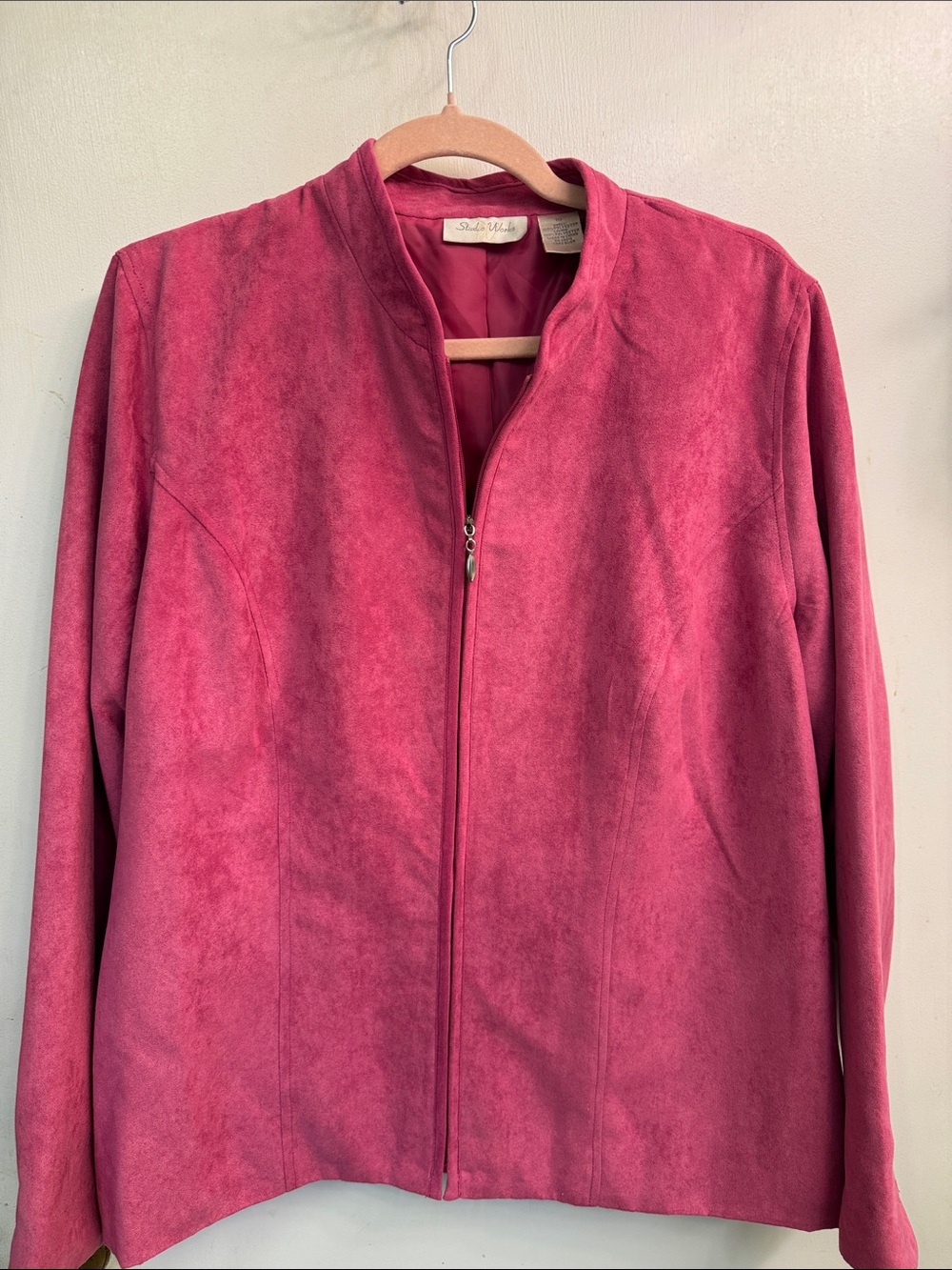 Studio Works Rose-Pink Zip-Front Collarless Jacket